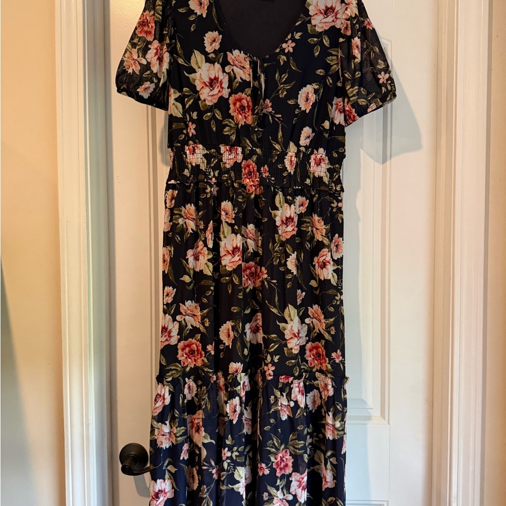 Siren Lily Black Maxi Dress with Pink & Cream Floral Print